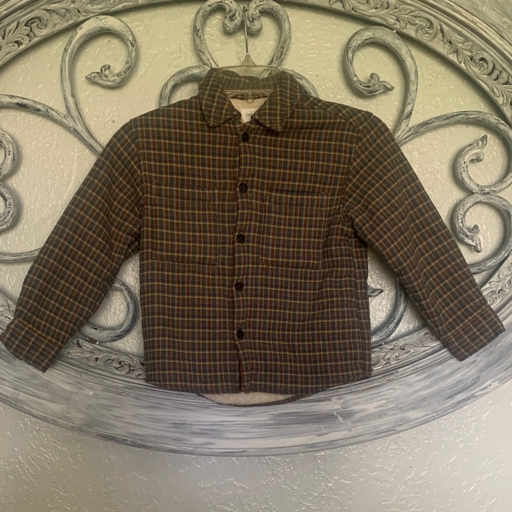 Zara Kids Plaid Jean Jacket - Brown and Black
